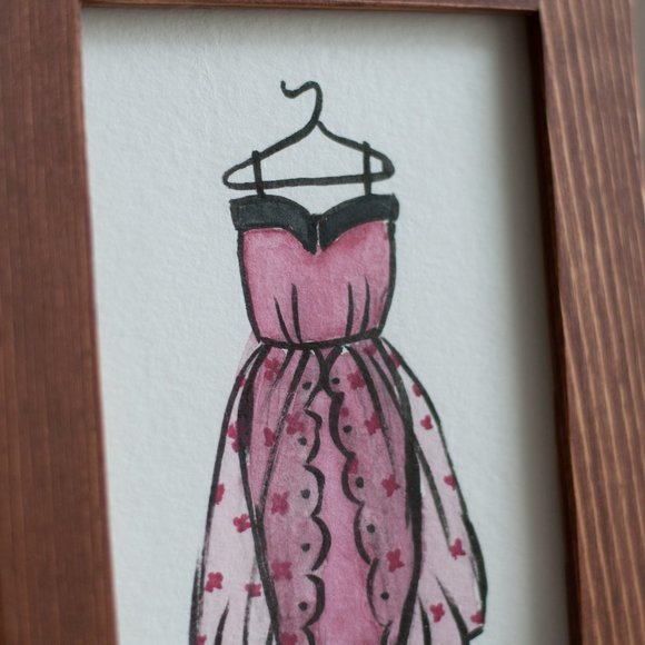 Original "Pink Dress" Illustration, 4x6 with Frame - Picture 2 of 4